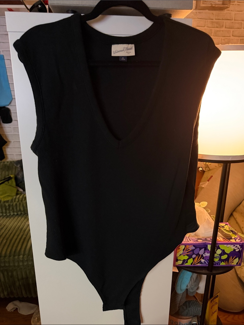 Universal Thread Black Ribbed V-Neck Sleeveless Bodysuit
